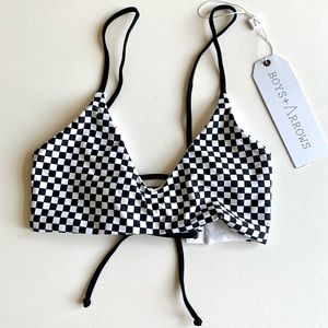 BOYS + ARROWS “Aeroplane” Black & White Checkered Tie Back SwimSuit Top NWT!